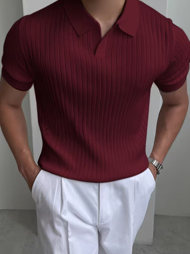 Cross-Border Men's Striped Short-Sleeve Polo Knit Sweater