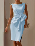 Women's Elegant -Neck Bow Detail Formal Dress